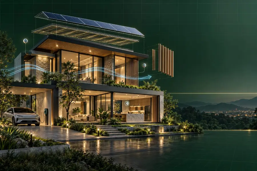 บ้านประหยัดพลังงาน Greenery พร้อม Solar Cell ระบบระบายอากาศ Smart Home ที่ชาร์จรถไฟฟ้า และครัวบิลท์อิน