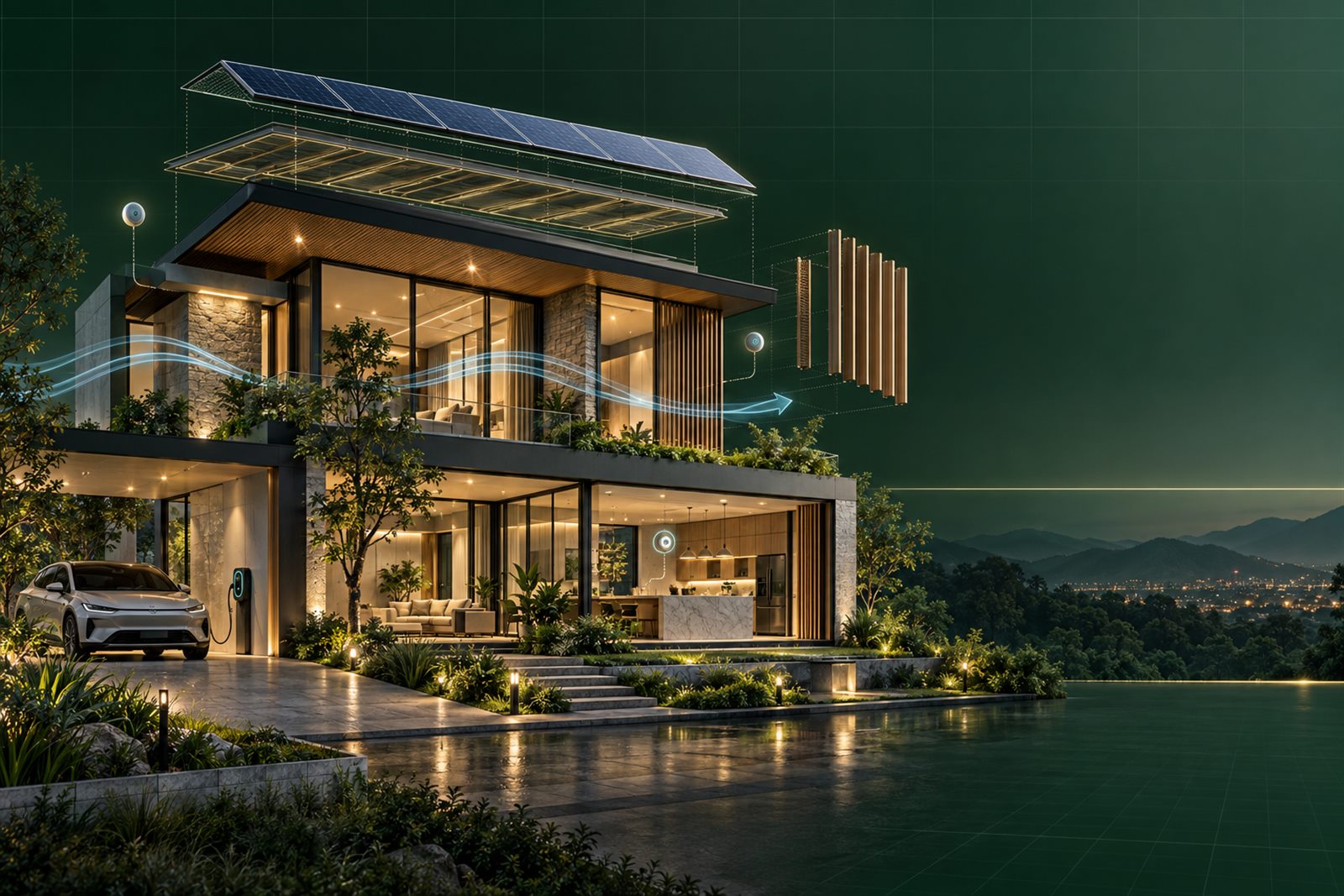 บ้านประหยัดพลังงาน Greenery พร้อม Solar Cell ระบบระบายอากาศ Smart Home ที่ชาร์จรถไฟฟ้า และครัวบิลท์อิน