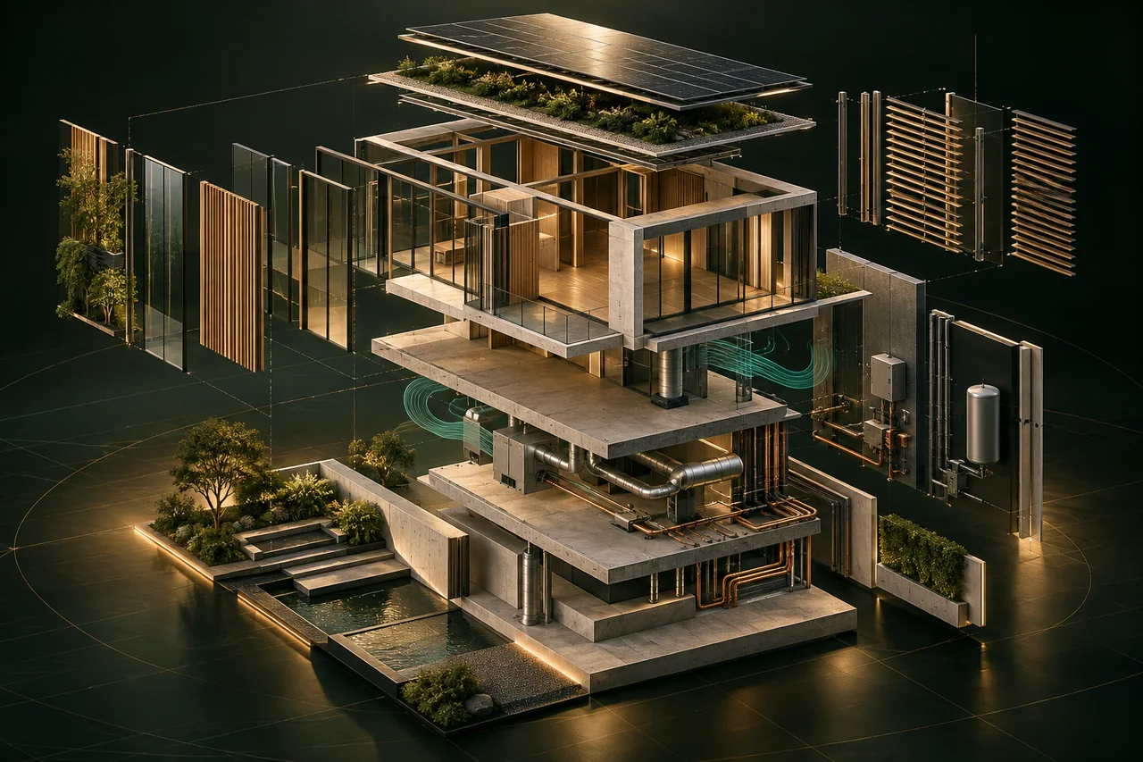 Illustration of coordinating architecture, structure, building systems and energy