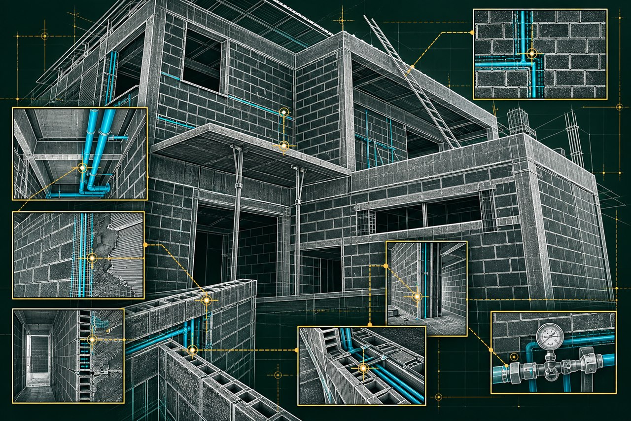 Masonry and pipe routing