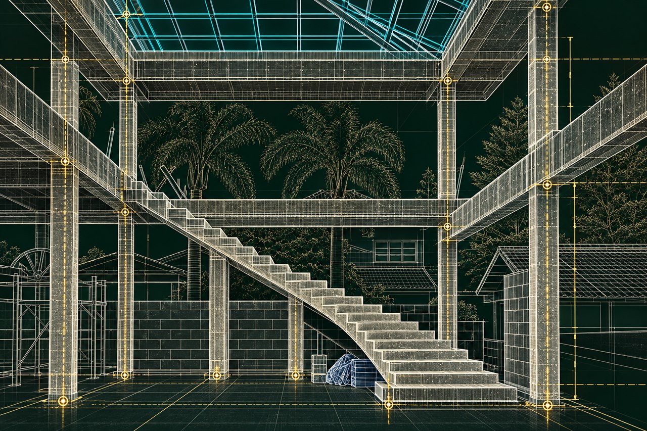 Reinforced concrete frame during construction
